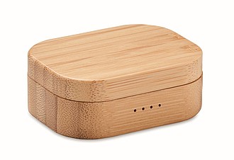 Sluchátka TWS v nabíjecí krabičce s bambusovým povrchem