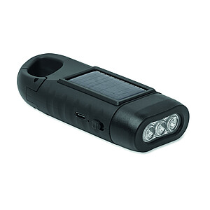 Solární LED svítilna s dynamem, černá