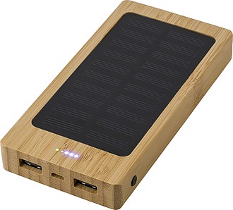 Solární powerbanka, kapacita 8000mAh, povrch z bambusu