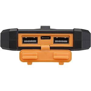 Solární powerbanka z recyklovaného plastu s kapacitou 5000 mAh a výkonem 10 W, odolná, s vestavěnou svítilnou, černá