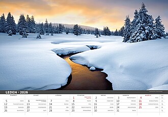Šumava 2026, nástěnný kalendář, prodloužená záda