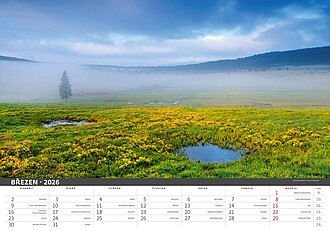 Šumava 2026, nástěnný kalendář, prodloužená záda