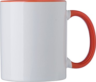 SUPREME Keramický hrnek k sublimaci, 300 ml, bílý s oranžovým vnitřkem a uchem
