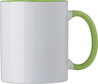 SUPREME Keramický hrnek k sublimaci, 300 ml, bílý s zeleným vnitřkem a uchem