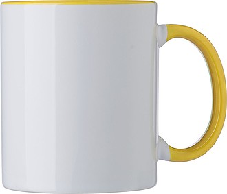 SUPREME Keramický hrnek k sublimaci, 300 ml, bílý s žlutým vnitřkem a uchem