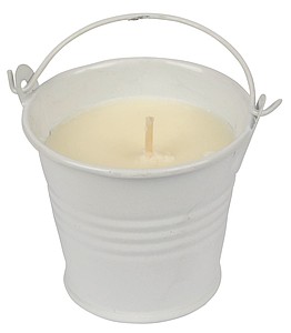 Svíčka v kovovém kyblíku, bílá - svíčka s vlastním potiskem