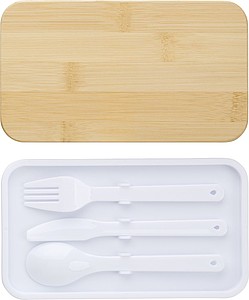 TARINA Krabička na oběd s příborem a bambusovým víkem, 2 x 400 ml, bílá - reklamní předměty