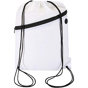 Taška Oriole z materiálu RPET se stahovací šňůrkou a přední kapsou na zip, objem 5 l, bílá