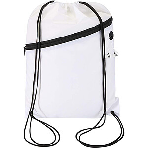 Taška Oriole z materiálu RPET se stahovací šňůrkou a přední kapsou na zip, objem 5 l, bílá