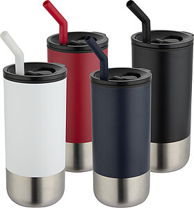 Termohrnek s brčkem 480 ml, červená