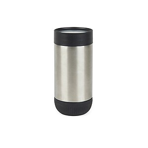 Termohrnek s push zavíráním z RCS recyklované nerezové oceli 350ml, stříbrná/černá - termohrnek s vlastním potiskem
