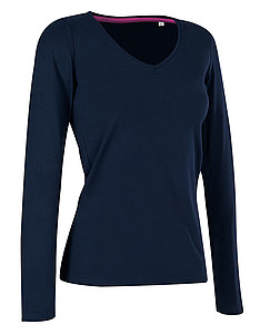 Tričko STEDMAN STARS CLAIRE V-NECK LONG SLEEVE tm. modrá L - dámská trička s vlastním potiskem