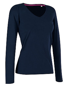 Tričko STEDMAN STARS CLAIRE V-NECK LONG SLEEVE tm. modrá S - dámská trička s vlastním potiskem