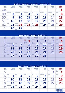 Tříměsíční kalendář modrý 2025