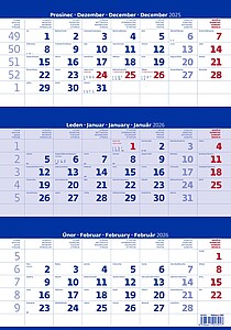 Tříměsíční kalendář modrý 2026