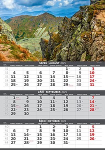 Tříměsíční nástěnný kalendář Hory 2025