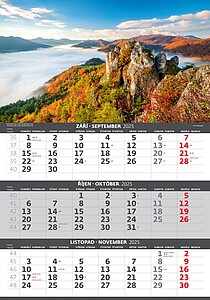Tříměsíční nástěnný kalendář Hory 2027