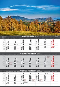 Tříměsíční nástěnný kalendář Hory 2027