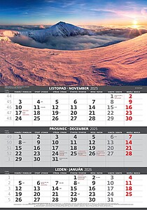 Tříměsíční nástěnný kalendář Hory 2027