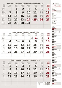 Tříměsíční šedý kalendář s poznámkami 2027