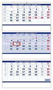 Tříměsíční skládaný kalendář modrý 2027
