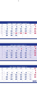 Tříměsíční skládaný kalendář modrý 2027