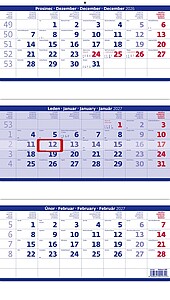 Tříměsíční skládaný kalendář modrý 2027
