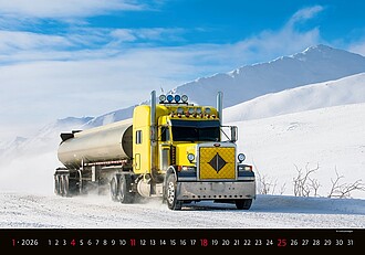 Trucks in Action 2026, nástěnný kalendář, prodloužená záda