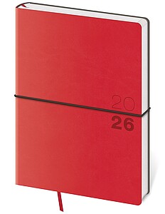 Týdenní diář A5 FLEXIO S GUMIČKOU, červený 2027 - diář s vlastním potiskem