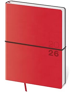 Týdenní diář B6 FLEXIO S GUMIČKOU, červená 2027 - diář s vlastním potiskem