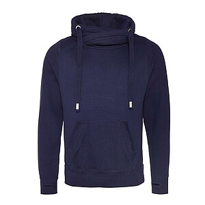 Unisex mikina s kapucí AWDIS CROSS NECK HOODIE, námořní modrá, velikost XS
