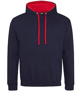 Unisex mikina s kapucí AWDIS VARSITY HOODIE, tmavě námořní modrá/červená, velikost M