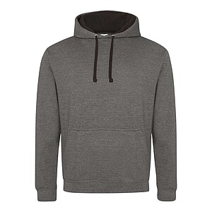 Unisex mikina s kapucí AWDIS VARSITY HOODIE, tmavě šedý melír/černá, velikost XXL - potisk mikin