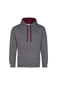 Unisex mikina s kapucí AWDIS VARSITY HOODIE, tmavě šedý melír/vínová, velikost S