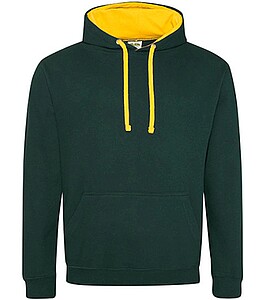 Unisex mikina s kapucí AWDIS VARSITY HOODIE, tmavě zelená/tmavě žlutá, velikost M