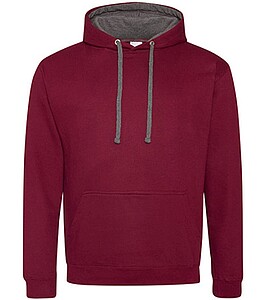 Unisex mikina s kapucí AWDIS VARSITY HOODIE, vínová/tmavě šedý melír, velikost XS
