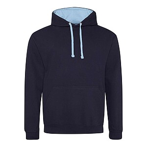 Unisex mikina s kapucí VARSITY HOODIE, tmavě námořní modrá/jemně modrá, velikost L - reklamní předměty