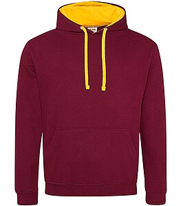 Unisex mikina s kapucí VARSITY HOODIE, vínová/tmavě žlutá, velikost XS