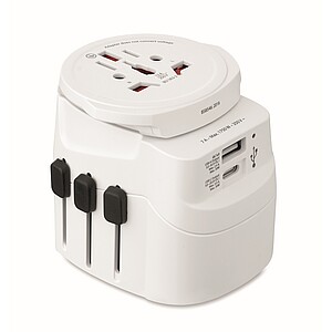 Univerzální 3pólový uzemněný adaptér, bílá - reklamní předměty