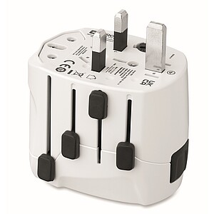 Univerzální třípólový cestovní adaptér do světa, bílá
