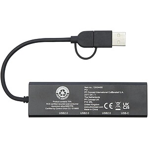 USB hub z recyklovaného hliníku