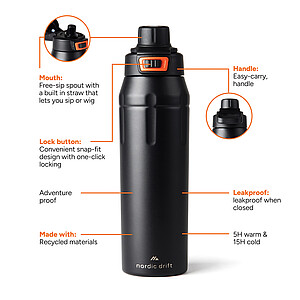 Uzamykatelná sportovní termoska Nordic Drift z RCS 750 ml, černá