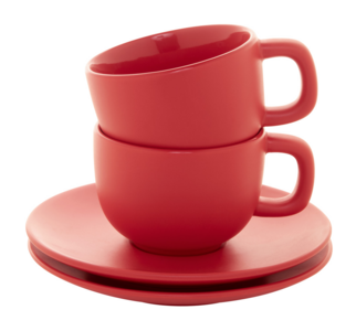 VANLION Sada 2 šálků a podšálků na cappuccino, červená - reklamní hrnky