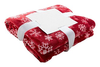 Vánoční deka RPET, červená/bílá - dárkové předměty s potiskem