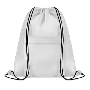 Velký batoh se šňůrkami z polyesteru s přední kapsou na zip, bílý - reklamní předměty