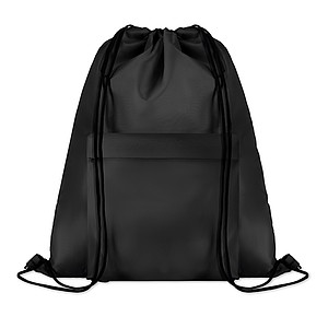 Velký batoh se šňůrkami z polyesteru s přední kapsou na zip, černý - tašky s vlastním potiskem