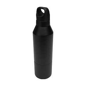 VIORA Dvoustěnná termoska s hrnkem z recyklované nerezové oceli, 600 ml, černá - reklamní předměty