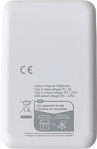 VIRDALA Powerbanka z recyklovaného ABS s kapacitou 10 000 mAh, bílá