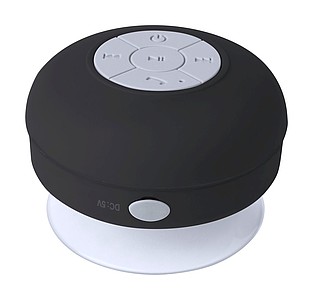 Voděodolný Bluetooth reproduktor s pogumovaným povrchem a velkou přísavkou, černá