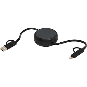 Vysouvací datový synchronizační a rychlonabíjecí 45W kabel 5 v 1 o délce 100 cm z recyklovaného plastu a hliníku, černá